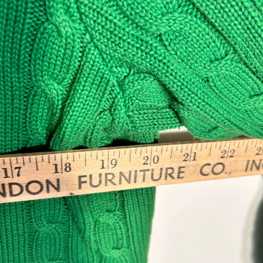 Ralph Lauren Sport Green Cable Knit Full Zip Cotton Sweater XL Purple Pony Logo - Picture 4 of 7